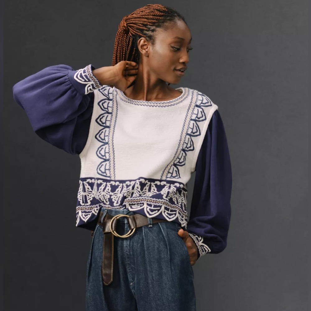 Anthropologie Long Sleeve Embroidered Top NWT Women’s Size Small - Picture 2 of 13